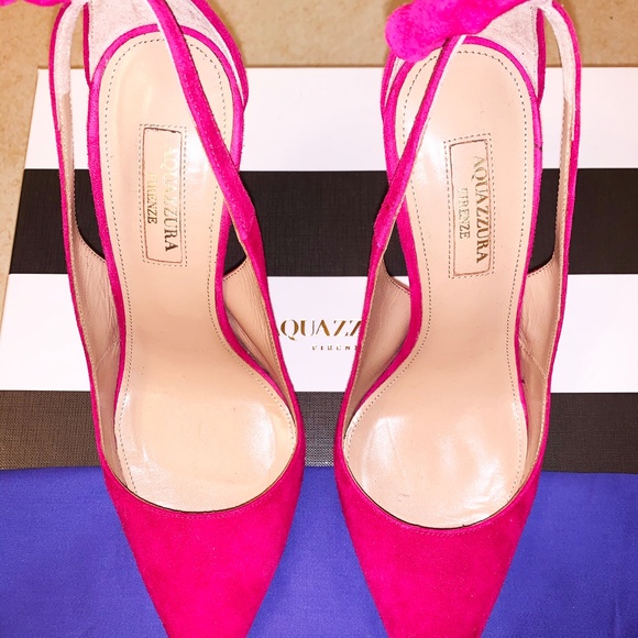 Aquazzura Pink Suede Pointed Toe Tie Pumps - Picture 4 of 8